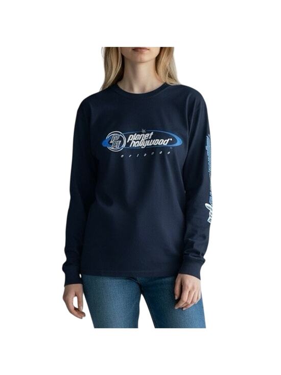 Planet Hollywood Tops - Vintage Planet Hollywood Orlando Long Sleeve Shirt Navy Blue Graphic Tee 90s L
